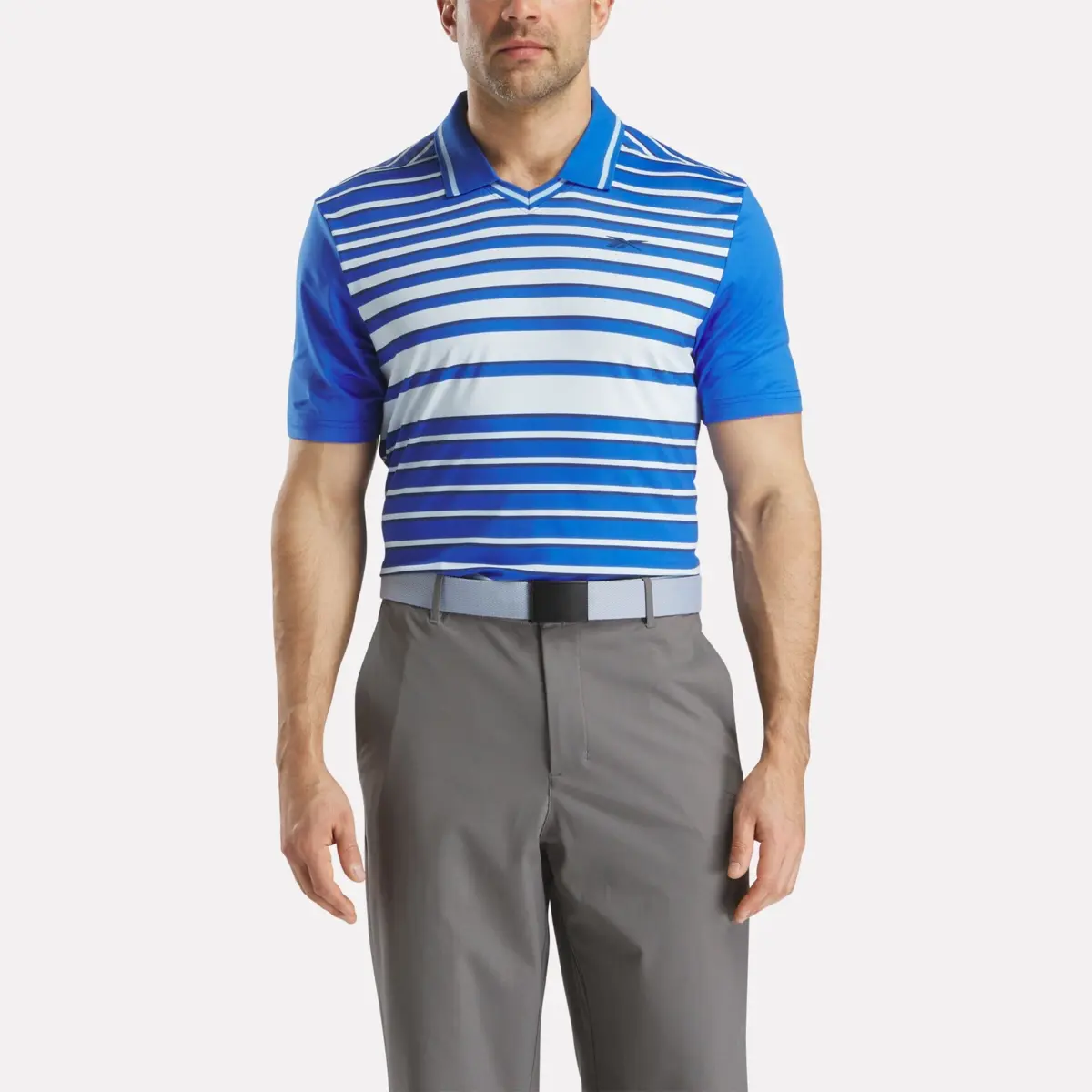 Men’s Short Sleeve Stripe Pullover Polo Shirt with Tipped Rib Collar