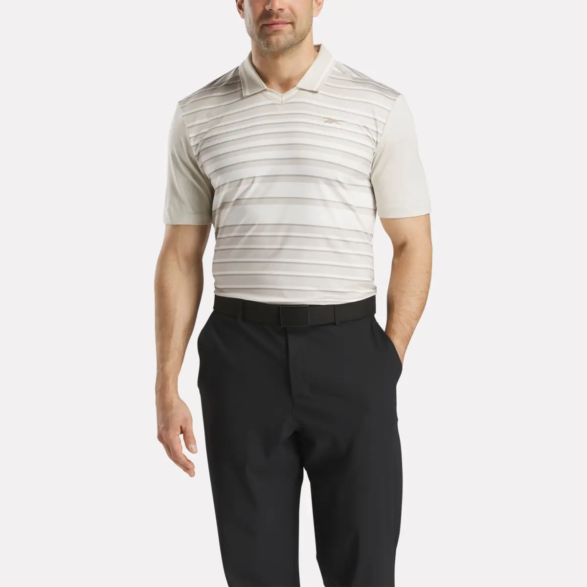 Men’s Short Sleeve Stripe Pullover Polo Shirt with Tipped Rib Collar
