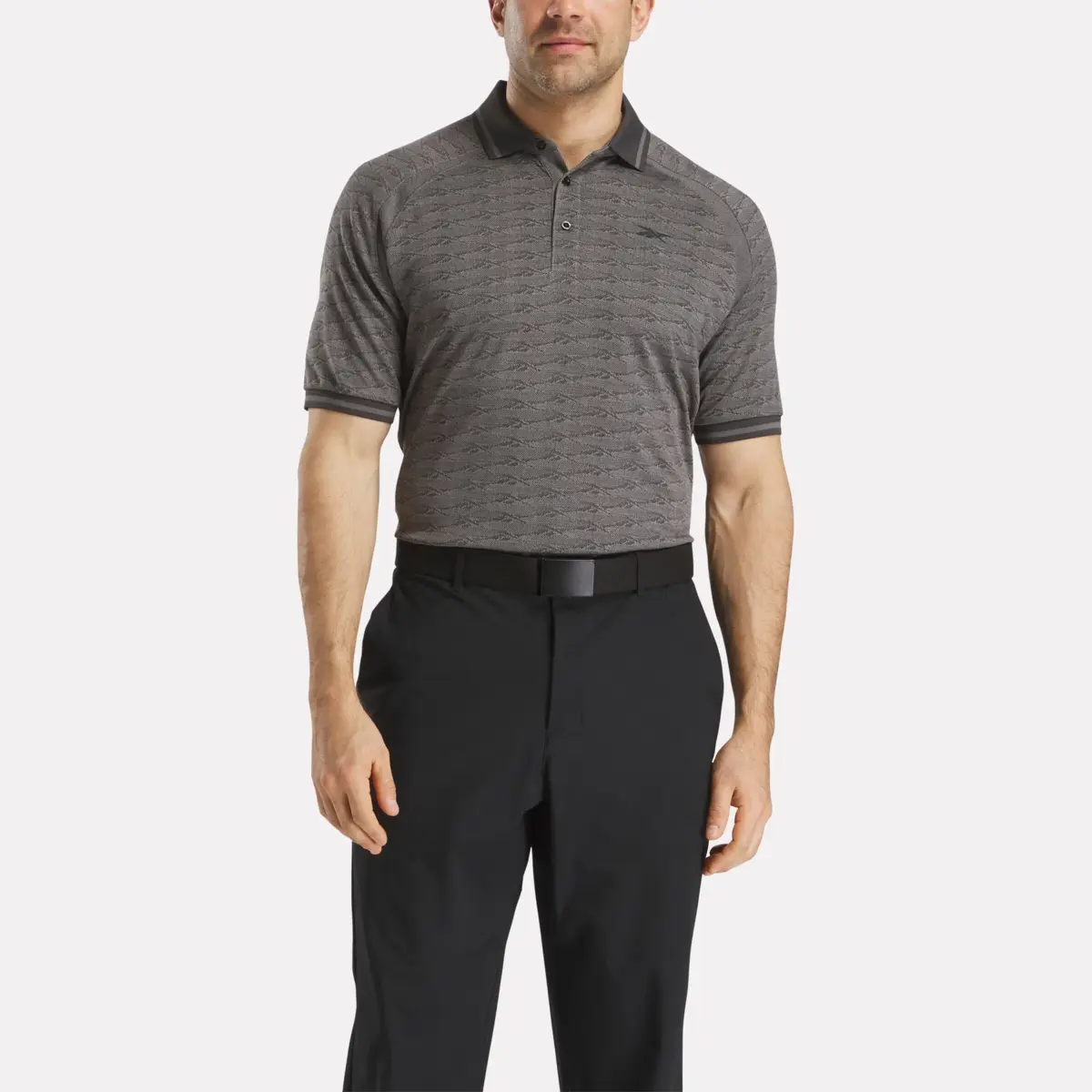 Men’s Short Sleeve Tonal Vector Jacquard Polo Shirt with Tipped Rib Trim