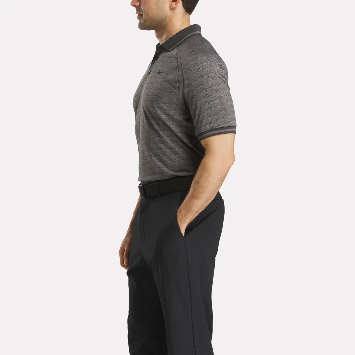 Men’s Short Sleeve Tonal Vector Jacquard Polo Shirt with Tipped Rib Trim