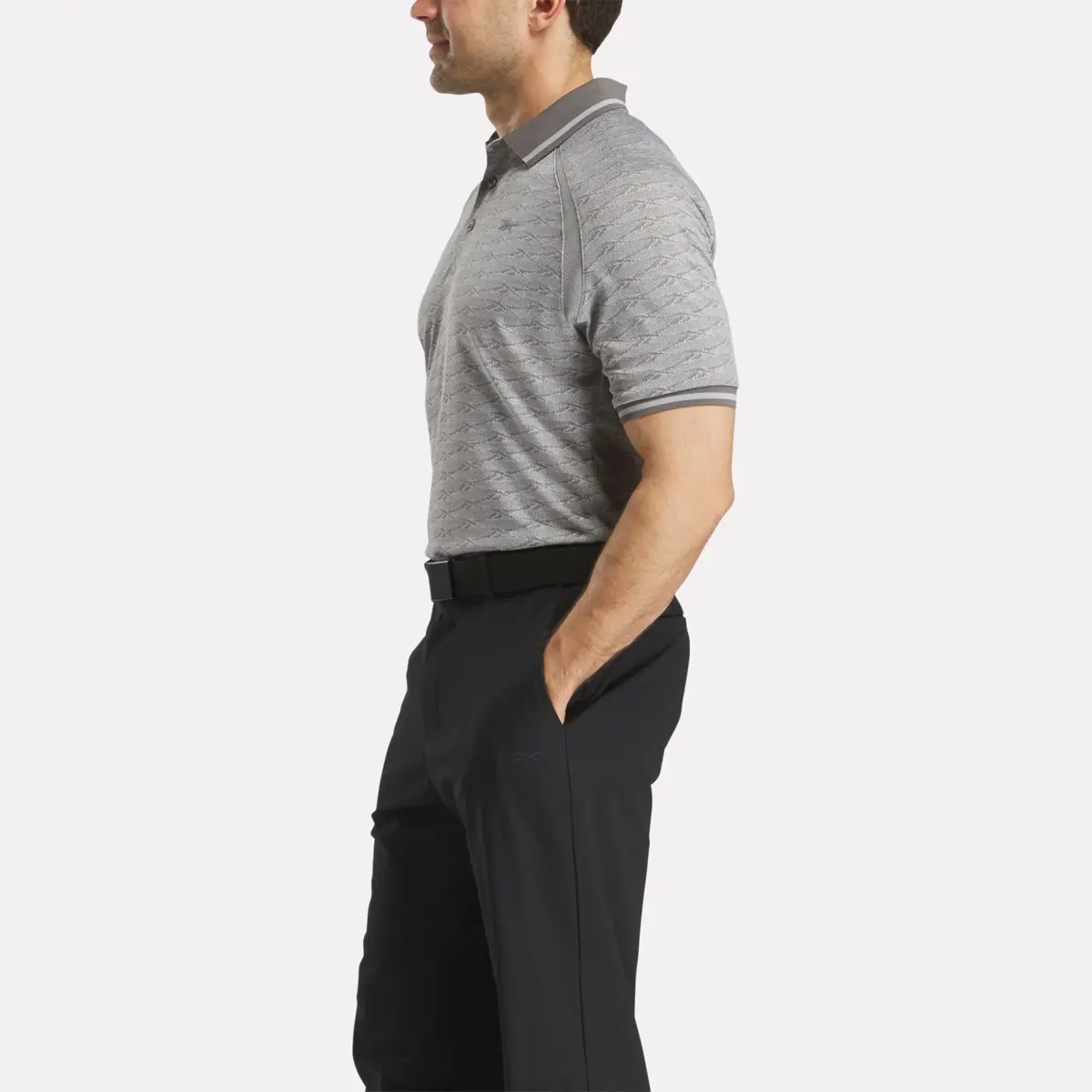 Men’s Short Sleeve Tonal Vector Jacquard Polo Shirt with Tipped Rib Trim Men’s Short Sleeve Tonal Vector Jacquard Polo Shirt with Tipped Rib Trim