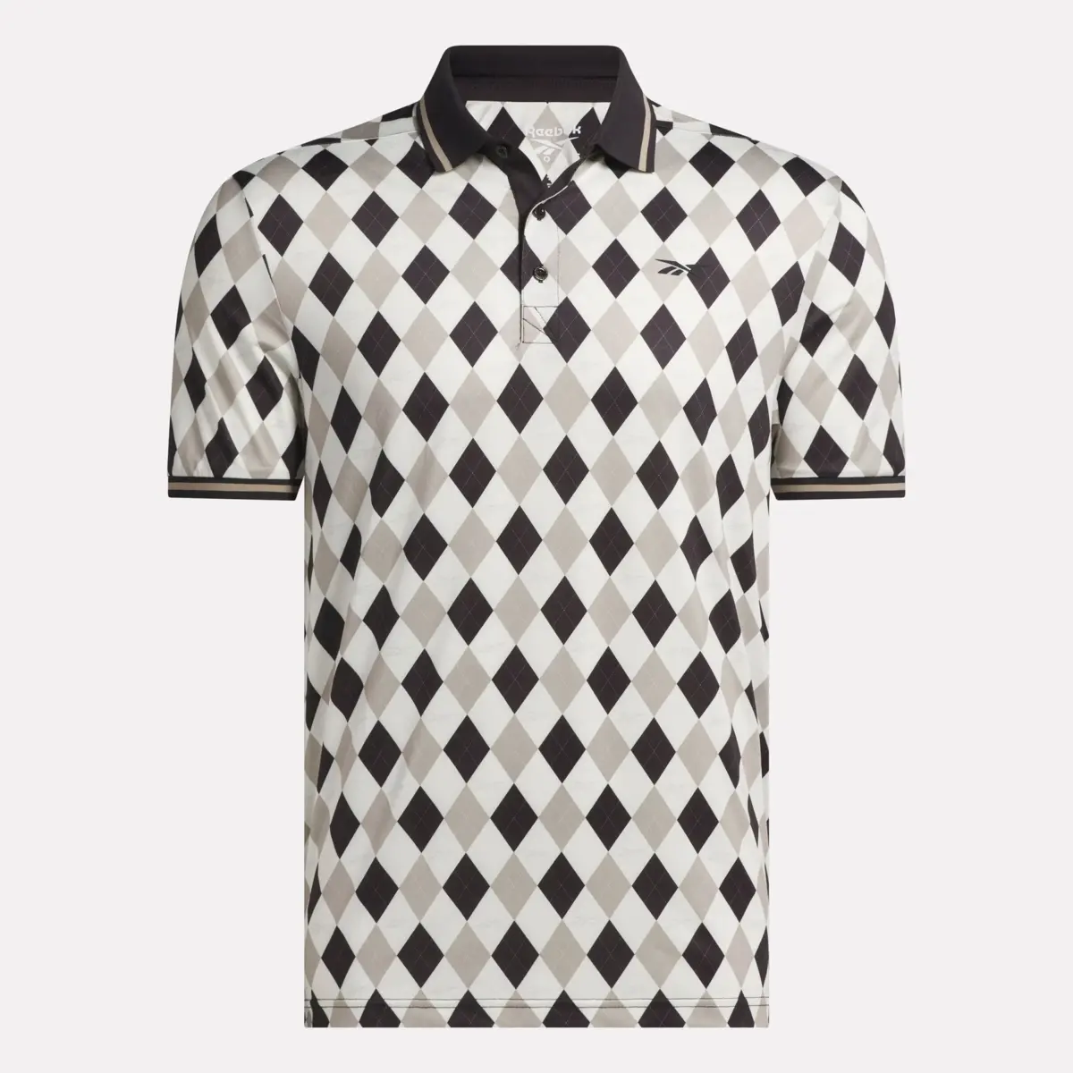 Men’s Short Sleeve Vector Argyle Print Polo Shirt with Tipped Rib Trim Men’s Short Sleeve Vector Argyle Print Polo Shirt with Tipped Rib Trim